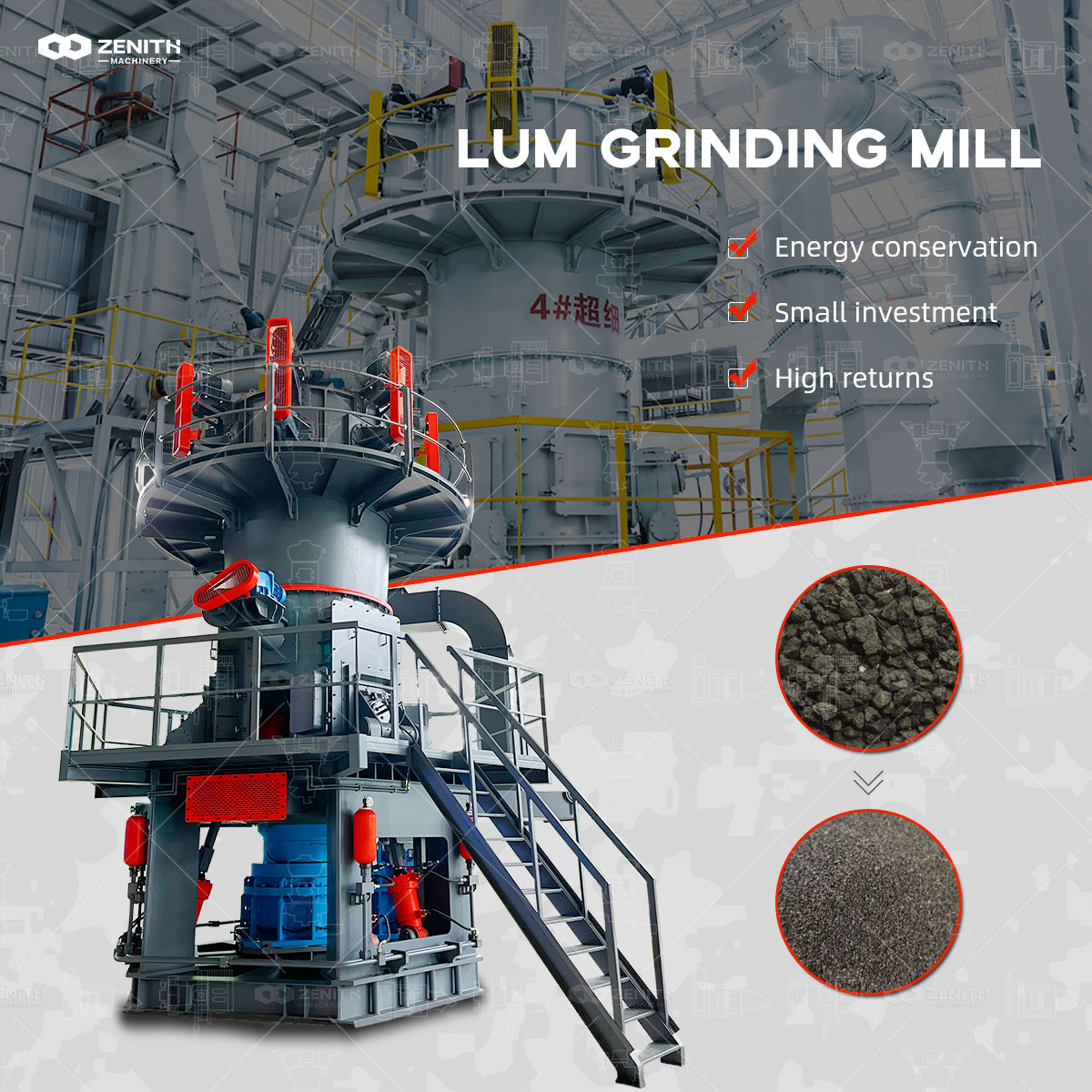 Cross-section diagram of MTW European Trapezium Mill showing grinding rollers and classifier